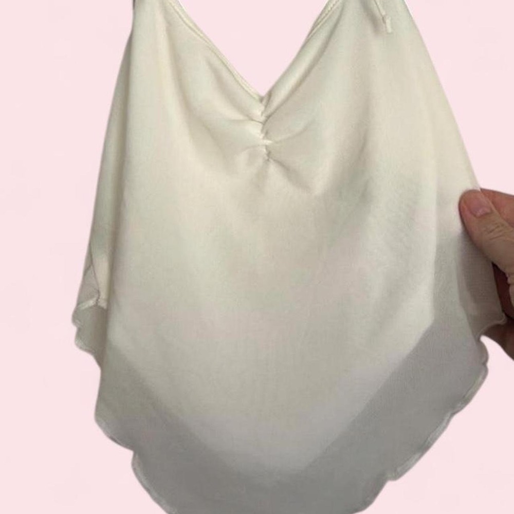 White Mesh Fairy Halter Top Women's Small Flowy Handkerchief Hem Open Tie Back
